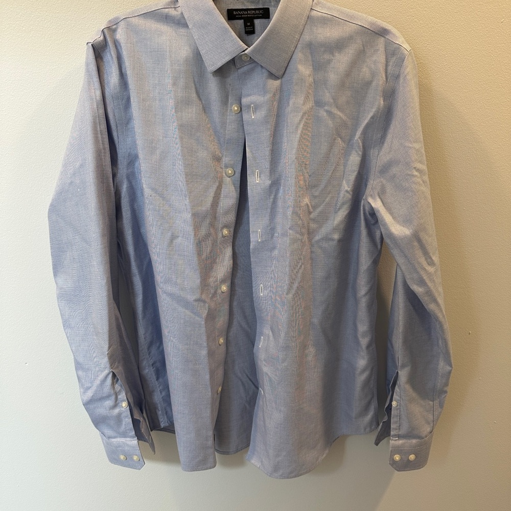 Banana Republic Blue Dress Shirt Untucked Slim Fit Style